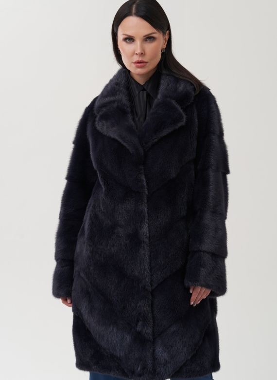 Шуба в цвете графит с английским воротником
