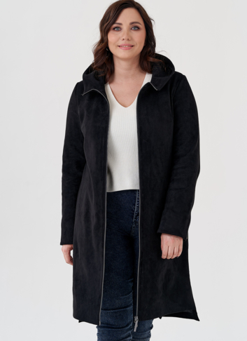 Полупальто из эко замши на утеплителе с капюшоном