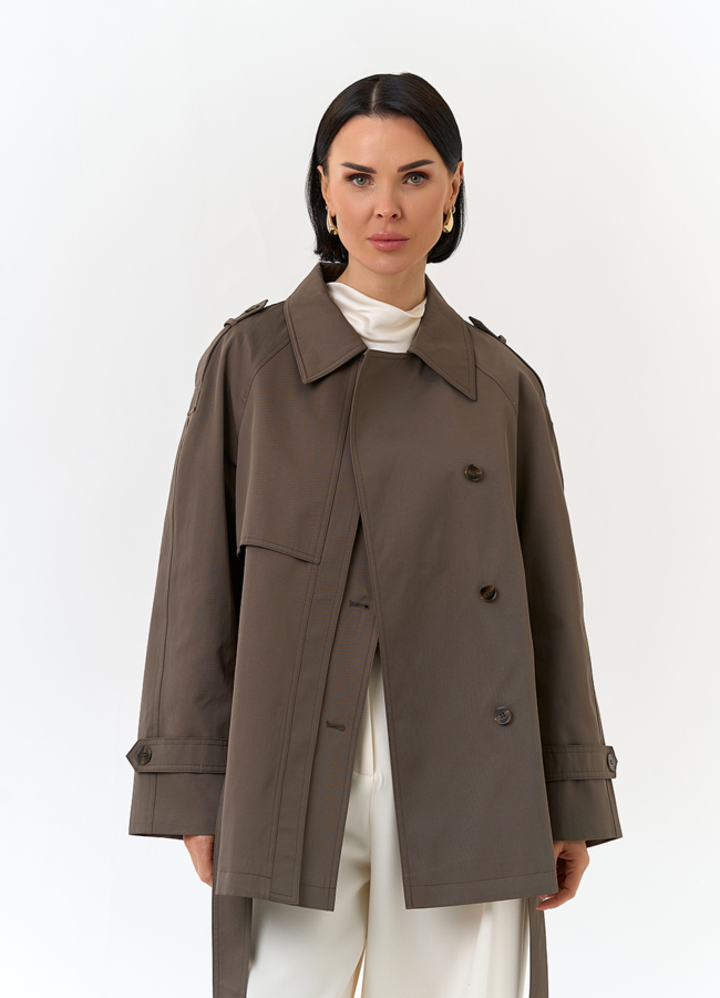 Женский укороченный плащ с поясом модель № 32822 меха малина