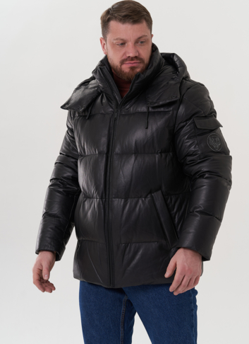 Пуховик из натуральной кожи с капюшоном Пуховик из натуральной кожи с капюшоном