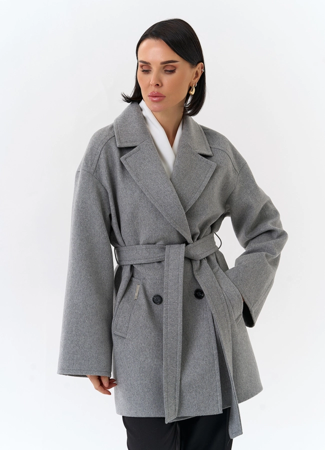 Женское укороченное пальто в сером цвете модель № 32515 универмаг малина