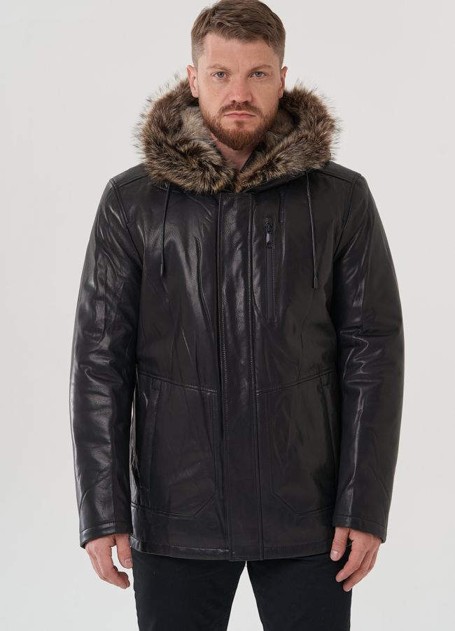 Мужская куртка с капюшоном на мехе из волка модель № 82262 универмаг малина