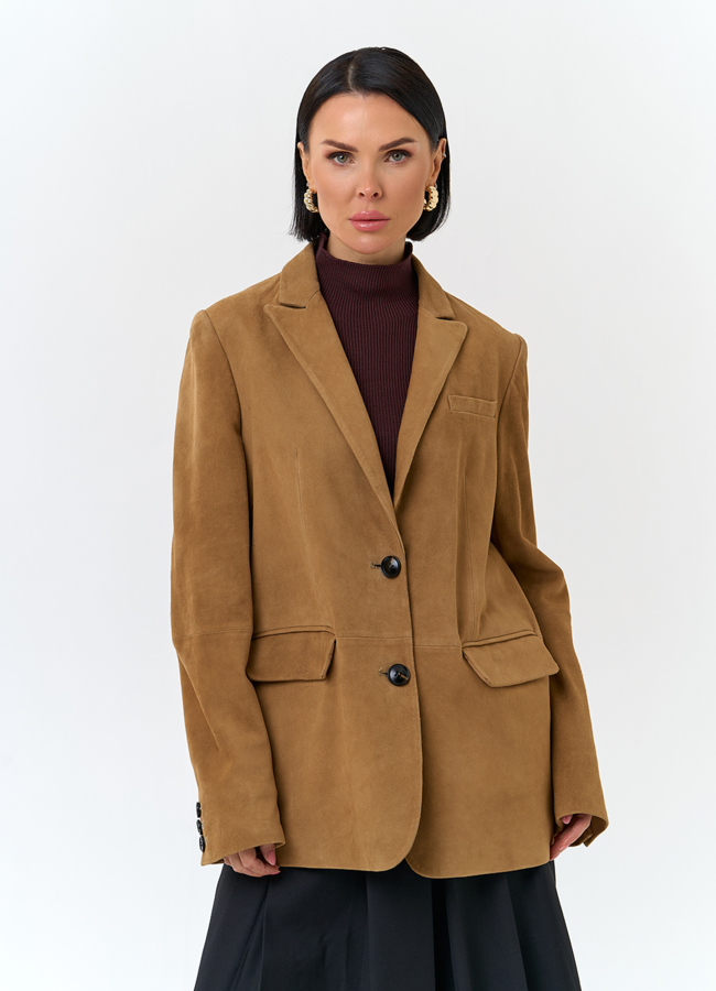 Жакет из натуральной замши модель № 30371 меха малина