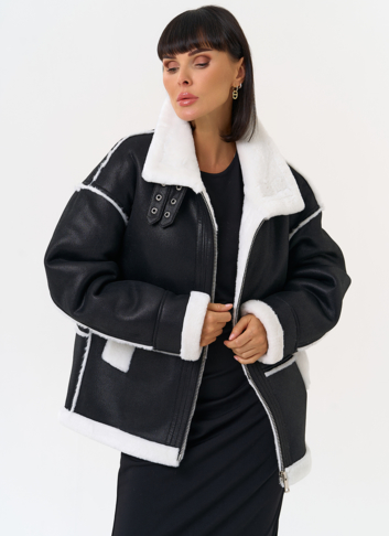 Женская дубленка из эко замши с воротником стойкой Женская дубленка из эко замши с воротником стойкой